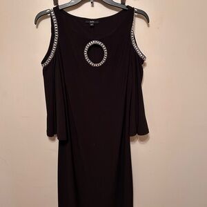 MSK Black One-Shoulder Dress with Jeweled Ring Accent